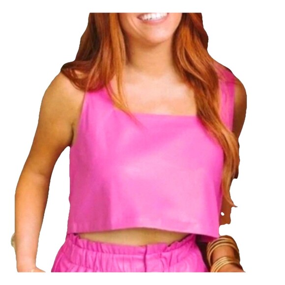 Buddy Love Manning Vegan Leather cropped tank top in Magenta Size M - Picture 1 of 5